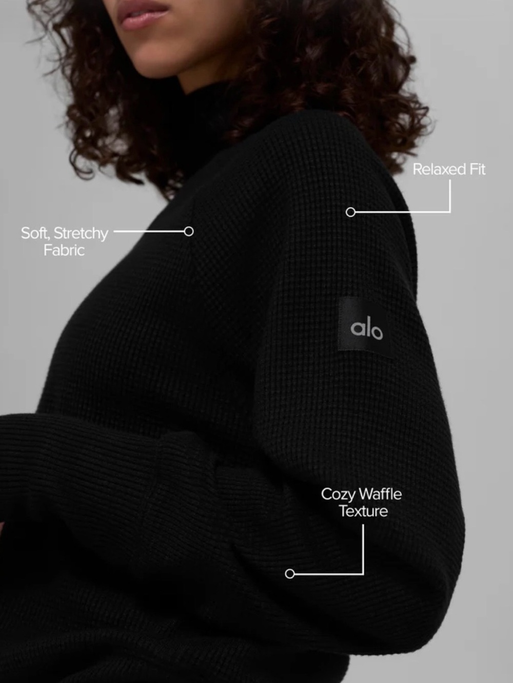 ALO Yoga Black Waffle Knit Turtleneck Sweater